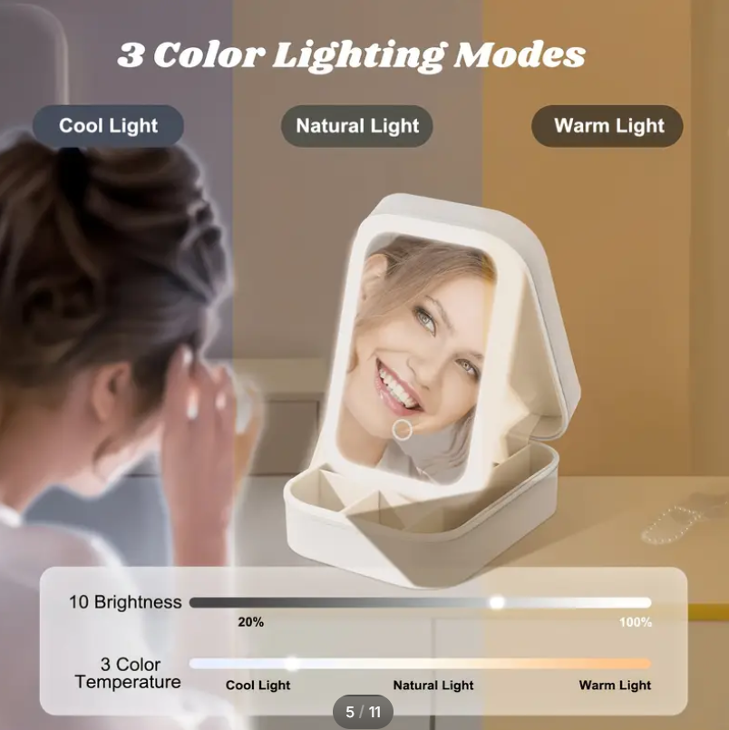 Portable Vanity Case - LED Makeup Mirror Box